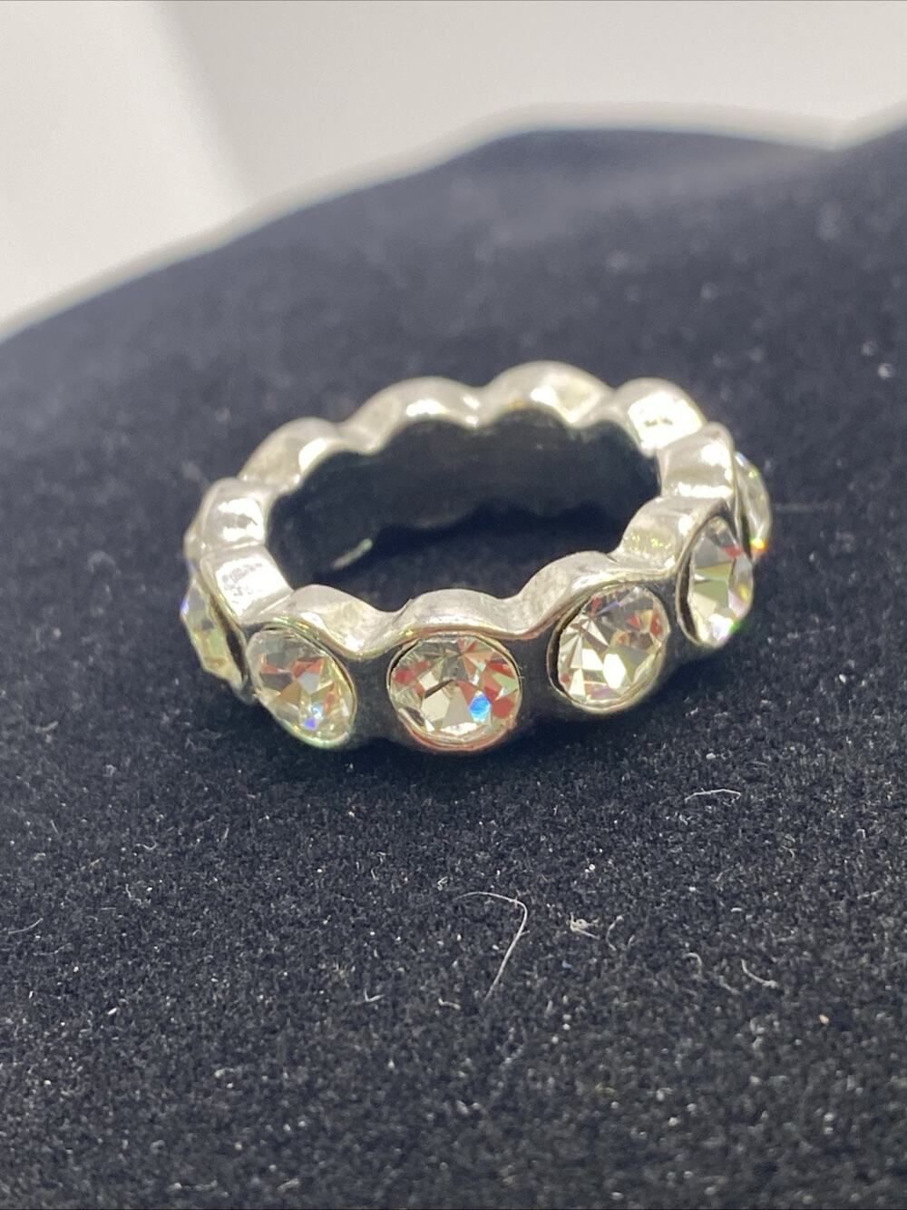 Womens Vintage Silver Tine Rhinestone Ring